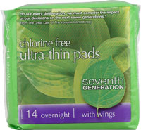 Seventh Generation Chlorine Free Ultra-Thin Overnight Pads  14 Pads